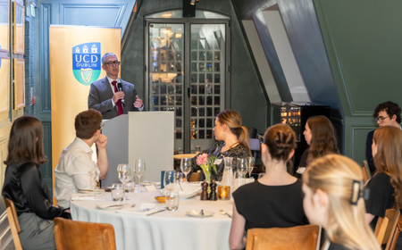 Professor Laurent Pech addressing alumni and students during the UCD Alumni Law Career Networking event in London.